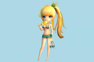Girl girl, female, people, human, character, cartoon, summer, ice-cream, blonde, cute, hentai, bikini