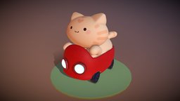 Cute cartoon cat in toy car cat, cute, toy, small, pet, prop, cartoony, feline, ready, vr, ar, beautiful, kawaii, kitten, vechile, character, cartoon, asset, game, car, fantasy, anime