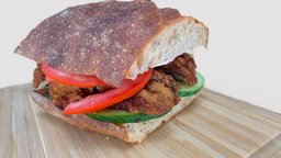 Crispy chicken liver sandwitch food, liver, chicken, sandwich, tomato, cucumber, cheese, camembert, foodscan, crispy, photogrammetry