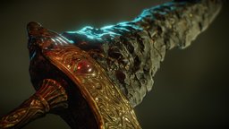 Malikeths Black Blade sculpt, fanart, ruby, death, rust, post-apocalyptic, unreal, cliff, gem, 4k, handle, metal, darksouls, makeshift, fromsoftware, weaponpack, substancepainter, substance, weapon, maya, knife, lighting, asset, game, texture, pbr, stone, sword, fantasy, robot, magic, blade, gold, gameready, eldenring, ue5, maliketh