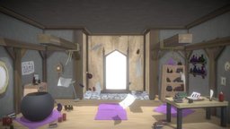 wizard apprentice room with portal open room, school, wizard, apprentice, room-low-poly, magic