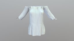 Female Blue Off Shoulder Shirt white, shirt, trim, fashion, off, girls, top, long, clothes, dress, stripes, realistic, real, sleeves, womens, shoulder, elastic, drawstring, pbr, low, poly, female, blue