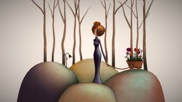 Flowers for dear Mrs Mildred trees, scene, sad, flowers, rose, diorama, woman, femke, fanartwork, substancepainter, substance, maya, cartoon, stylized, fantasy, lady, muntz