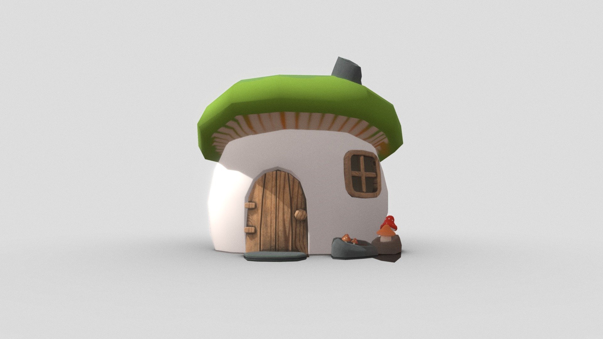 Casita con forma de seta con ventana lateral y sombrero verde. Modelada y texturizada por Verónica Quirell para Fire Montains, diseño basado en los concept creados por la artista Ana Rocío Cordobés 3d model