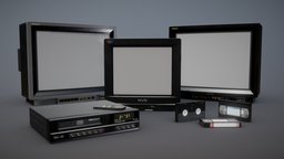 90s TVs and VHS Collection film, tv, set, vintage, retro, console, unreal, tube, realtime, electronics, collection, remote, player, television, 80s, props, engine, recorder, remote-control, films, crt, cassette, ue4, 90s, lods, vhs, tvs, unity, unity3d, game, gameasset, gameready, unityhdrp, ue5