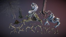 Stump and roots pack forest, nature, swamp, bog, snag, unity, unity3d