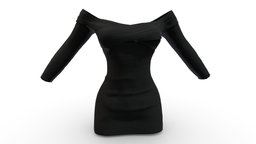 Female Off Shoulder Mini Black Dress mini, cross, front, fashion, off, girls, long, clothes, dress, sleeves, womens, wear, shoulders, wrap, pbr, low, poly, female, black