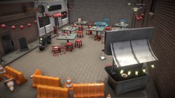 Urban enviroment restaurant, urban, enviroment, urbanism, maya, game, 3d, lowpoly, city, modular