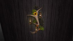 antlers wall decor lantern, mount, deer, secondlife, sunflower, candle, stag, fern, antlers