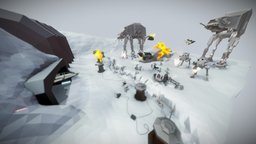 Battle For Hoth Diorama scene, rebel, snow, hoth, at-st, at-at, diorama, imperial, lightsaber, darthvader, battle, snowspeeder, troops, star-wars, turrets, empirestrikesback, believe, low-poly-blender, walkers, blasters, starwars-blender3d, rebelalliance, snow-trooper, low-poly, blender3d, starwars, characters, cycles, war