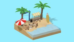 Beach tree, drink, fence, cocktail, landscape, stool, armchair, stand, other, exterior, palm, rattan, umbrella, arch, sand, pitcher, panel, water, nature, surfboard, coconut, menu, low, poly, sea
