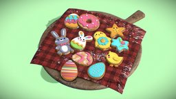 "Easter" Cookies green, food, bunny, cute, cookies, cookie, easter, pink, color, fabric, bakery, colorful, 3d, wood, piparkook