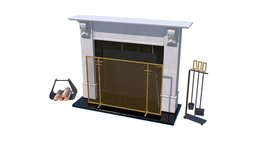 Limestone Fireplace Mantel Set fireplace, victorian, basket, ready, american, realistic, tool, english, firewood, mantel, victorian-furniture, game, pbr, lowpoly, english-fireplace, american-fireplace