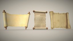 Set of three papyrus scrolls PBR low-poly game set, three, medium, top, ready, scrolls, hebrew, models, jewish, papyrus, spinning, models3d, pediment, various, substancepainter, substance, game, pbr, low, poly, material, of
