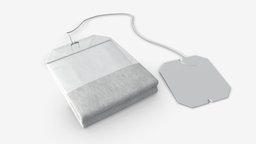 Tea bag with label 04 drink, green, tea, food, thread, template, bag, breakfast, beverage, package, label, pouch, sachet, 3d, pbr, black