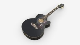 Epiphone J-200 EC acoustic guitar with pickup music, instrument, guitar, sound, jazz, up, string, acoustic, classic, band, play, pick, epiphone, musician, folk, j200, 3d, pbr, wood