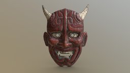 Japanese mask japan, demon, prop, mask, traditional, kunai, yokai, traditionnal, maya, modeling, substance-painter, zbrush, studentwork, 3dmodel, japanese