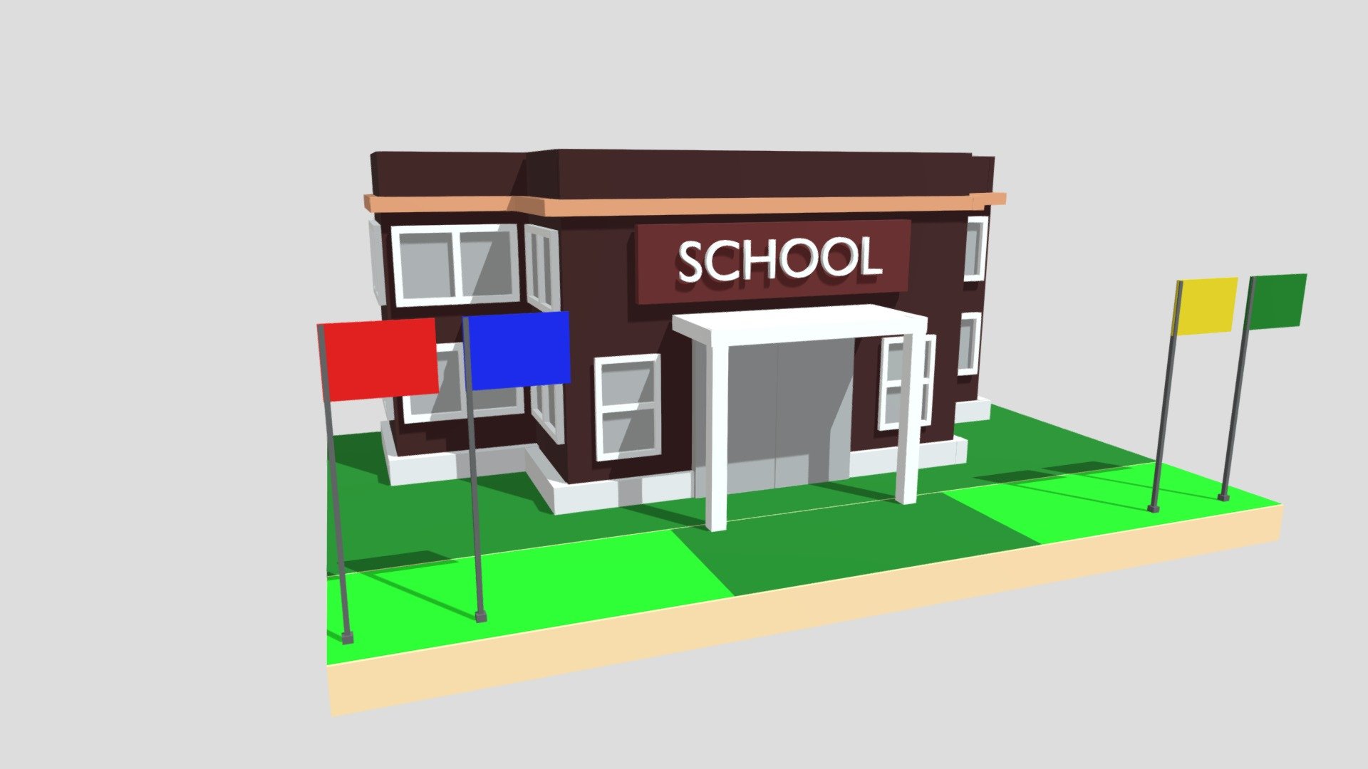 Immerse yourself in the captivating world of education with this delightful low poly school 3D model. With meticulous attention to detail and a distinct low poly art style, this model brings to life the essence of a bustling academic institution.
Step into the scene and explore the vibrant school grounds, complete with a well-manicured courtyard and charming architecture. The model showcases a variety of key elements, including classrooms, a library, administrative offices, and recreational areas, all designed with a touch of whimsy and charm.
Unleash your creativity and embark on an adventure through this charming low poly school model. Immerse yourself in the magical atmosphere of learning and exploration. The possibilities are endless as you bring this captivating educational haven to life in your next project 3d model