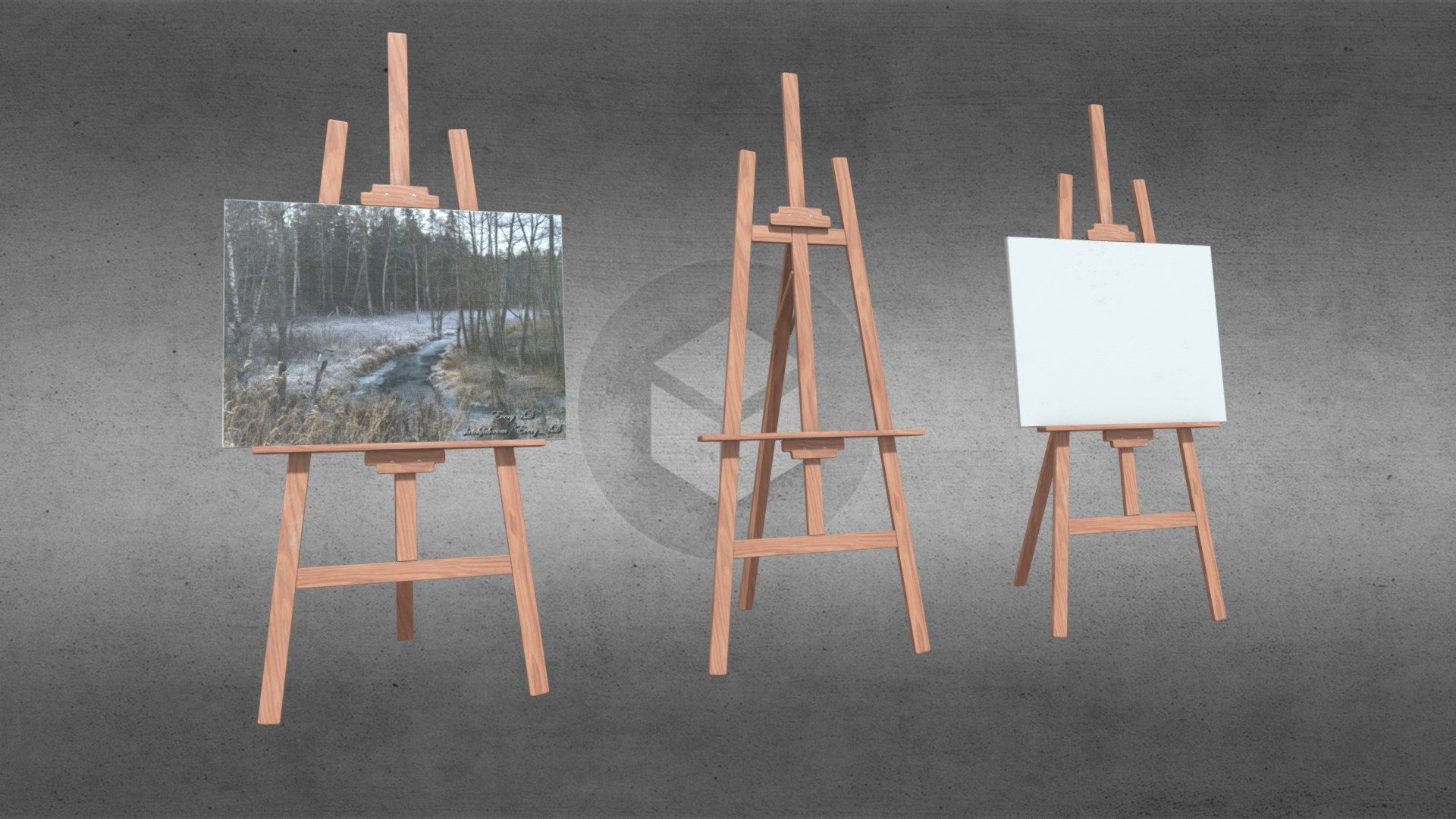 Different easels. An easel without a canvas, an easel with a blank canvas and an easel with a painting.

I would appreciate if you download this model for use in a project and you left a comment telling me where you used it. Thanks!

|

Разные мольберты. Мольберт без полотна, мольберт с чистым полотном и мольберт с картиной.

Я буду благодарна, если вы скачаете эту модель для использования в проекте и оставите комментарий, где вы ее использовали. Спасибо! - Easel | Мольберт | Easel with painting - Download Free 3D model by Every 3D (@Every_3D) 3d model