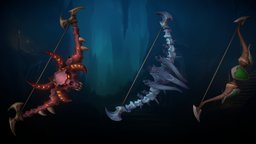 Stylized Fantasy Bows arrow, armor, rpg, bow, archery, mmo, rts, fbx, archer, moba, quiver, archers, weapon, handpainted, lowpoly, stylized, fantasy