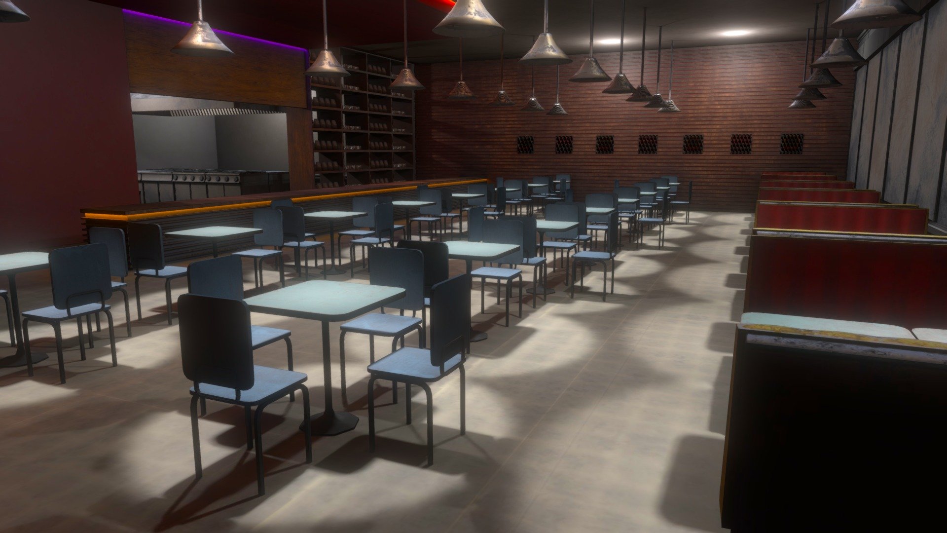 VR Coffee Shop Restaurant modeled in Blender and textured in Substance Painter.

The scene has baked in textures 3d model