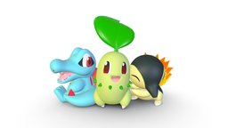 Totodile | Chikorita | Cyndaquil pokemon, crystal, chikorita, silver, print, starter, totodile, cyndaquil, blender, anime, gold
