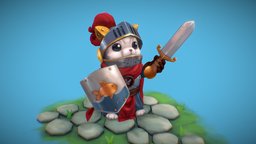 Cat Knight cat, warrior, kitty, medieval, hero, handpainted, blender, lowpoly, stylized, fantasy, knight