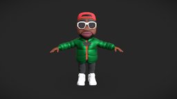 Rapper Character music, prop, raptor, unreal, 3dart, vr, ar, 3ddesign, rap, rapper, game-asset, cartooncharacter, vr-ready, 3dmode, low-poly-character, vr-game, substance, maya, character, unity, cartoon, gameart, gameasset, cartoonmodels3d