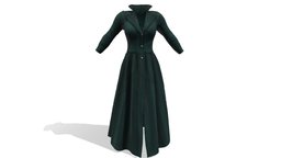 Female Long Coat green, historic, winter, front, standing, up, purple, long, closed, coat, collar, buttoned, pbr, low, poly, female, black, royal, peacoat