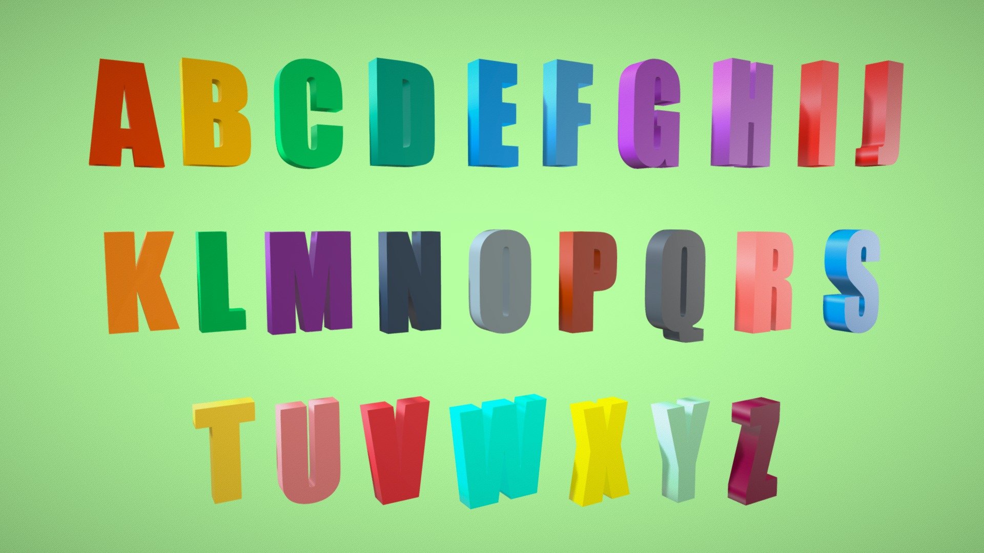 Created 3D models of the English Alphabets (A to Z), Numbers (0 to 9) and Special Characters by using Blender. You can create different color combinations. That it’s up to you.
This pack is suitable for games, render or whatever you want.

All the models are originally modeled in blender.
This pack included following file formats: Fbx, Obj, Glb, Blend

Enjoy the product and leave a comment if you like it 3d model