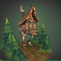 La Maison Ambulante forest, props, handpainted, asset, lowpoly, house