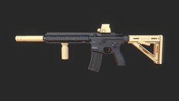 HK416A5 rifle, grip, hk, stock, magpul, assault-rifle, suppressor, heckler-koch, holographic-sight, hecklerandkoch, 556mm, weapon