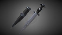 Nazi SS Dagger With Scabbard (SS-Ehrendolch) ww2, historical, sheath, officer, props, nazi, scabbard, worldwar2, nazi-germany, substancepainter, weapon, asset, blender, zbrush, sword, dagger