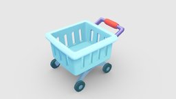 Cartoon shopping cart wheel, cart, shopping, supermarket, tool, mart, mall, lowpolymodel, carrefour, wal, vehicle