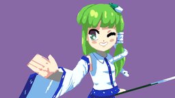 Kochiya Sanae b3d, touhou, pixeltexture, lowfi, blender, lowpoly, touhouproject, kochiyasanae, sanae, kochiya