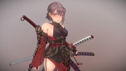 Samurai Girl armor, fanart, katana, samurai, girls, young, stylised, animegirl, anime3d, samuraigirl, fanart3d, weapon, character, girl, blender, blender3d, animated, anime, noai