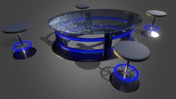 Bright Bar set Table + Stools stool, sofa, barrel, bench, sitting, stools, furniture, table, bright, hotspots, furniture3d, furnitureinterior, pubg, stool-seat, glass, sea, light, table-set, spatialio, furniture-ho