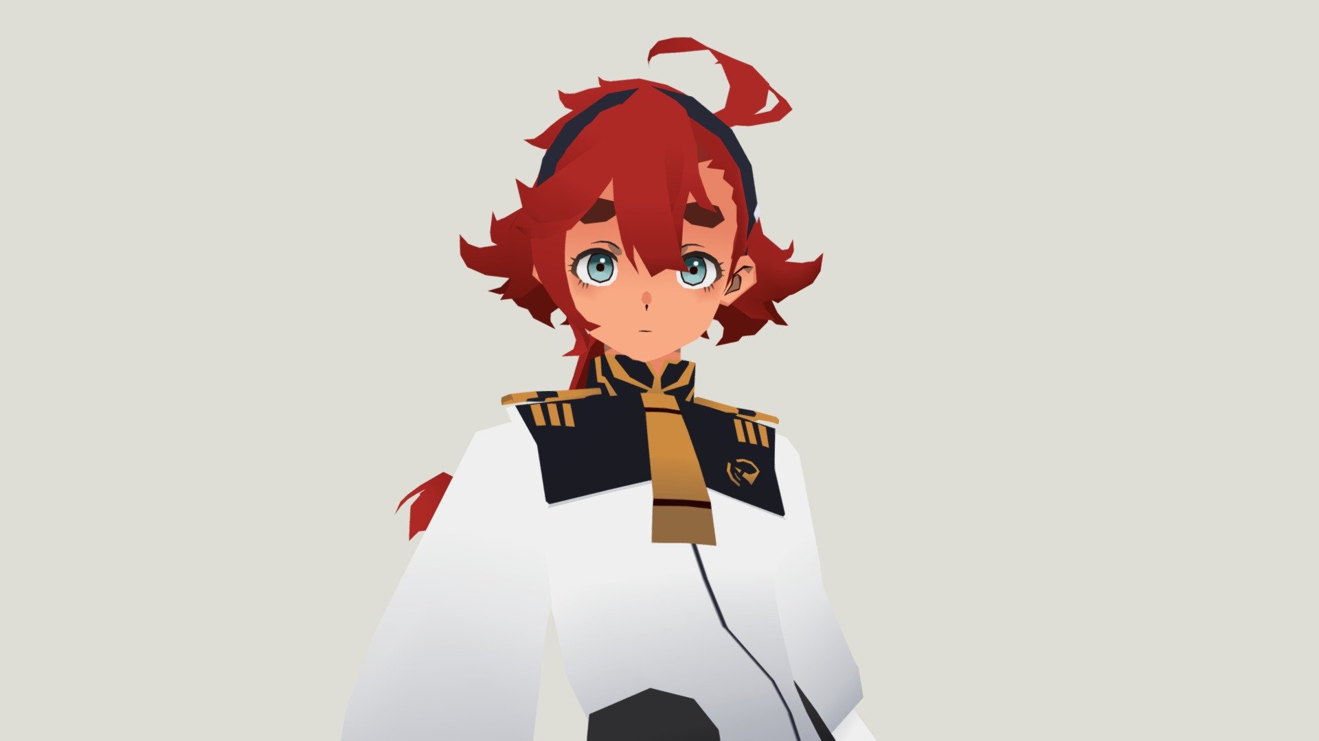 suletta mercury is the main character from the show Mobile Suit Gundam: The Witch from Mercury, i liked her design and haircut a lot tho i had to grow on me a bit

this model is fully rigged and comes with several blendshapes for eye, eyebrows and mouth movements, the model was colored by using a really small and simple 256x256 texture, the poly count being relatively low, i aimed for a very clean design while experimenting on new aesthetics for my models! most likely the texture could have been compressed to a 128x128 texture in hignsight, but the result was very nice regardless,

features:



fully rigged with unity's humanoid rig in mind, hair and tie bones for possible spring bones.



blendshapes for eyes , mouth , and eyebrows



optimized for unity usage



rig test

edit: fixed a bug where the blink2 R blendshape did not correspond with the blink2 L blendshape - Suletta Mercury - Buy Royalty Free 3D model by chained_tan (@ch_fren) 3d model