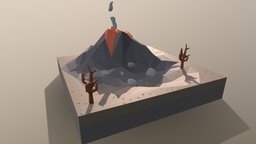 Low Poly Cartoon Volcano Scene topology, volcano, low-poly-blender, lowpoly-landscape, lowpoly-scene, cartoon, volcano-flames-rocks-coolpaintrvr-psvr