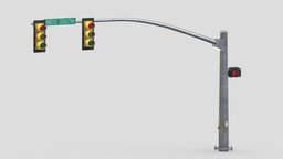 Street Light With Traffic 03 Realistic lamp, led, traffic, urban, highway, road, post, new, york, sign, vr, ar, pillar, elements, signal, old, nyc, streetlight, stop, pedestrian, intersection, crosswalk, asset, game, 3d, pbr, low, poly, model, city, walk, street, light