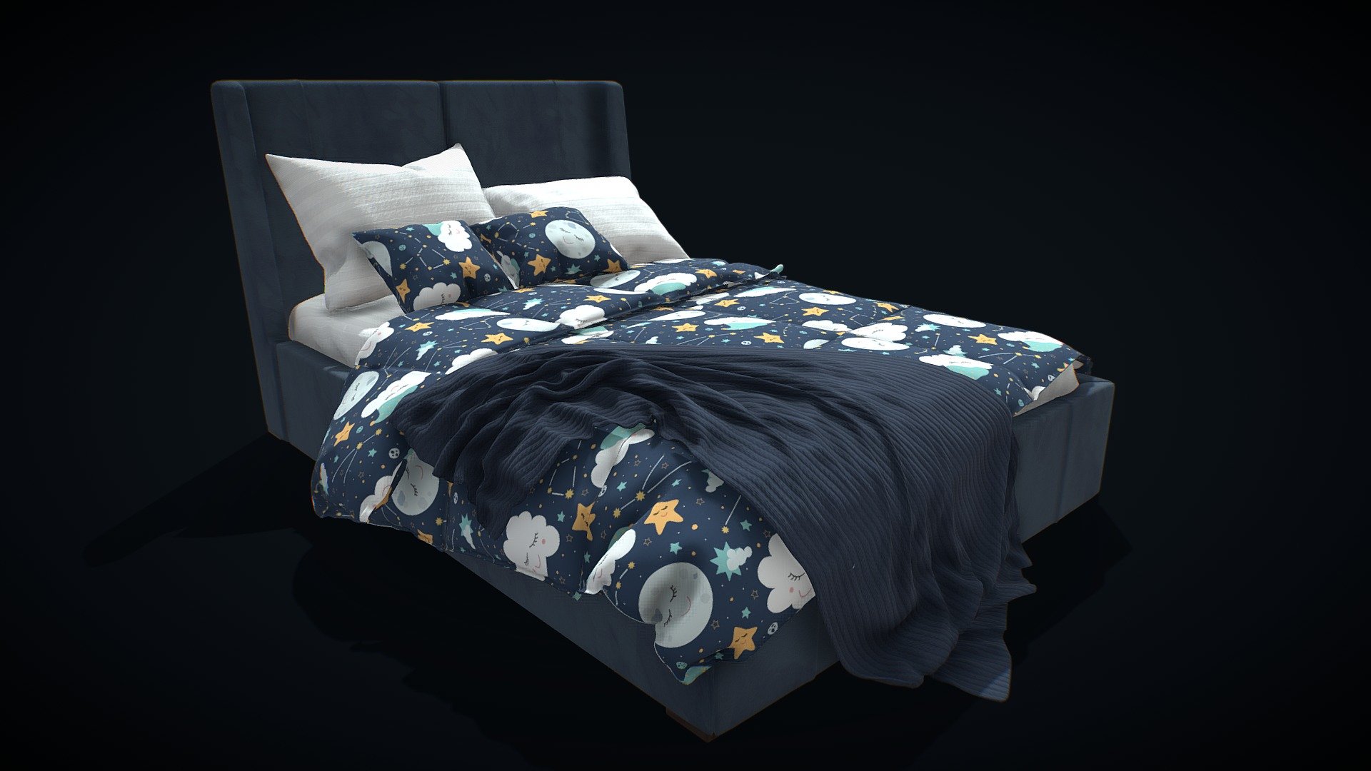 Medium size bed archviz and game-ready asset. This PBR asset will render correctly in any renderer or game engine if all included textures are inserted in the right slot 3d model