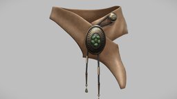 Medieval Wrap Leather Belt steampunk, leather, medieval, with, brown, belt, wrap, broche, pbr, low, poly, female, fantasy, male, gold, royal, ottomoman