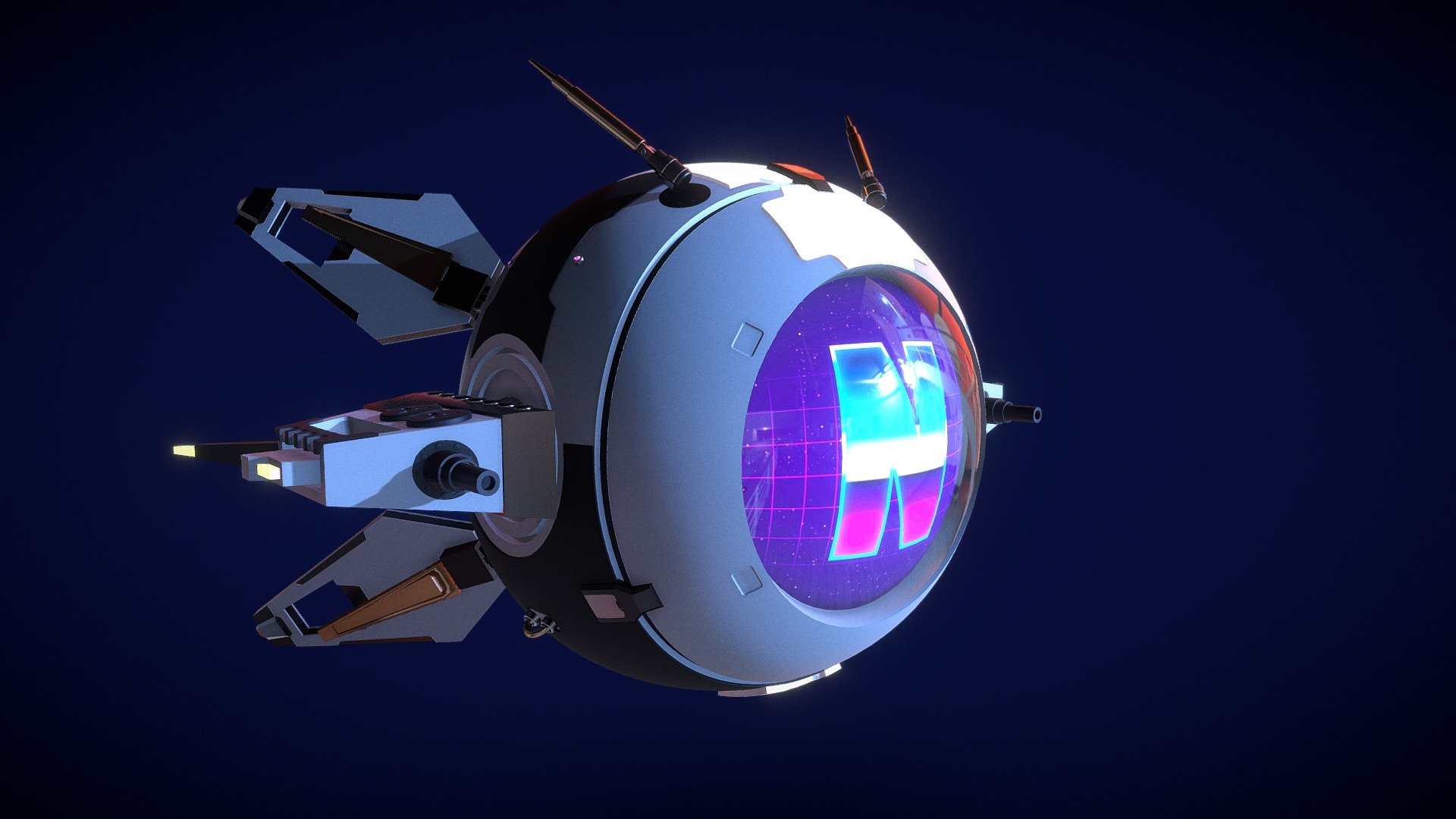 A Sleek spherical hunting Drone model GO-91.
He is feared by his enemies due to his high attack speed and his accrue to hit the target 3d model