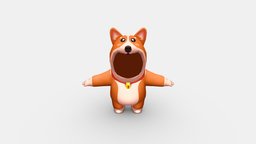 Cartoon puppy costume kids, dog, children, clothes, coat, performance, show, cosplay, costumes, lowpolymodel, roleplay, handpainted, animal, clothing
