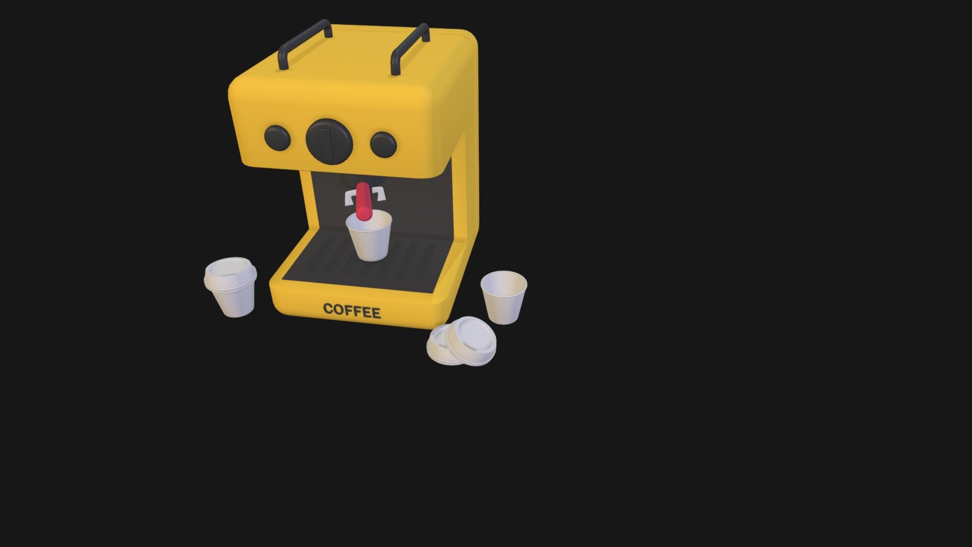 A stylized 3d coffee machine model with coffee cups. UV unwrapped, textured and a optimized model 3d model