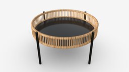 Garden coffee table Sarran tea, coffee, espresso, restaurant, rattan, breakfast, furniture, table, summer, terrace, outdoor, round, 3d, pbr, design, home, decoration, sarran
