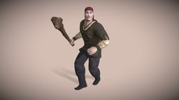 Kambar Batyr with Cudgel Character Animated warrior, people, motion, game-ready, optimized, illustration, cudgel, close-up, animated-character, readyforgame, render, character, low-poly, lowpoly, man, animated, male, textured, gameready