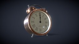 Animated Vintage Alarm Clock hour, time, bedside, bedroom, clock, wake, mid, timer, morning, alarm, alarmclock, decor, second, houseware, gener, minute, 3d, pbr, poly, model, animated, textured, interior