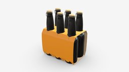 Beer bottle cardboard carrier 01 drink, packaging, six, pack, carrier, brown, cardboard, beverage, beer, mock, package, alcohol, ale, blank, sixpack, lager, glass, 3d, pbr, bottle