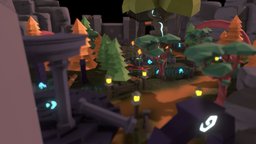 Mystical forest cartoon scene, forest, mystical, cartoon, lowpoly
